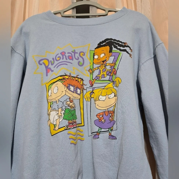 90s Nickelodeon Rugrats Crewneck Sweatshirt, Light Blue, Junior's Size Large. - Picture 3 of 8